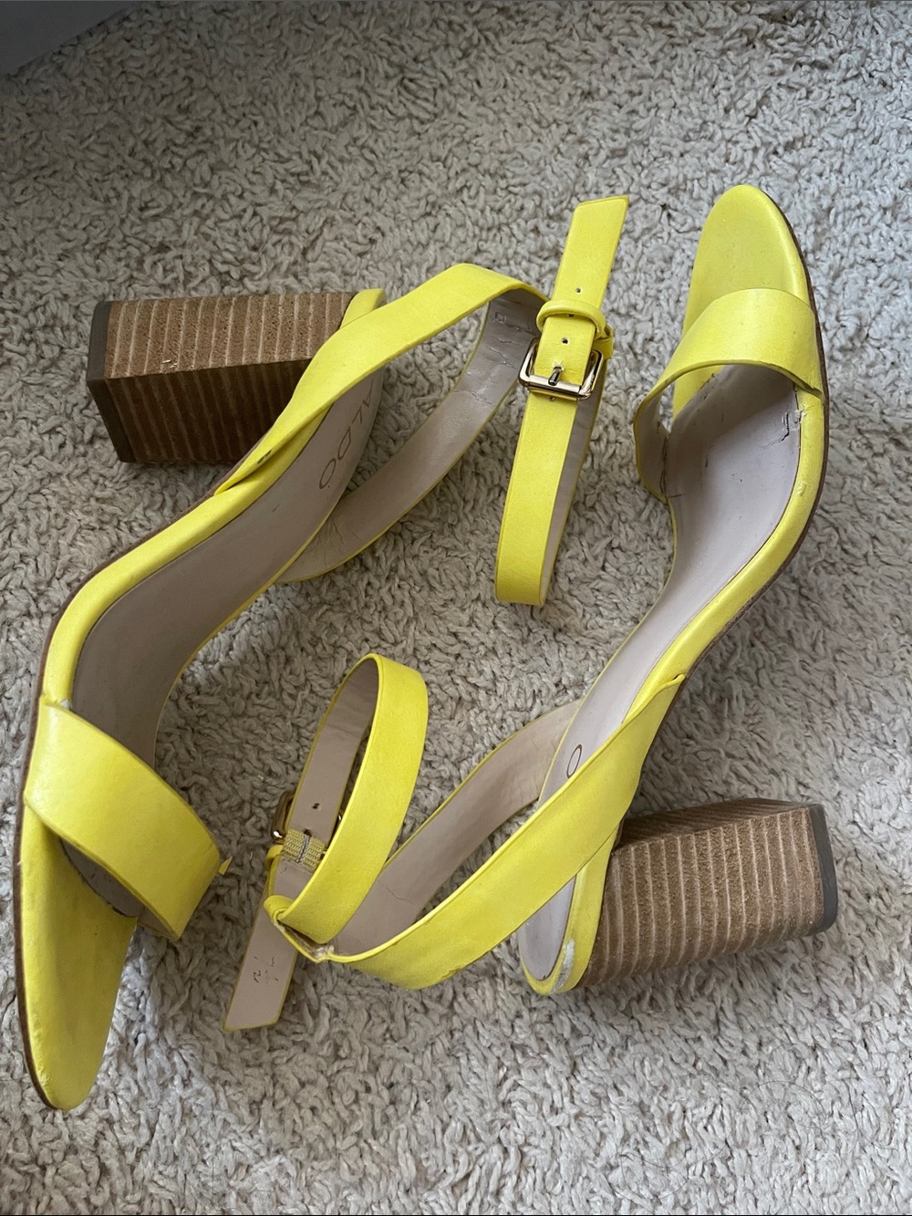 Aldo Yellow Block Heel Sandals - Ankle Strap